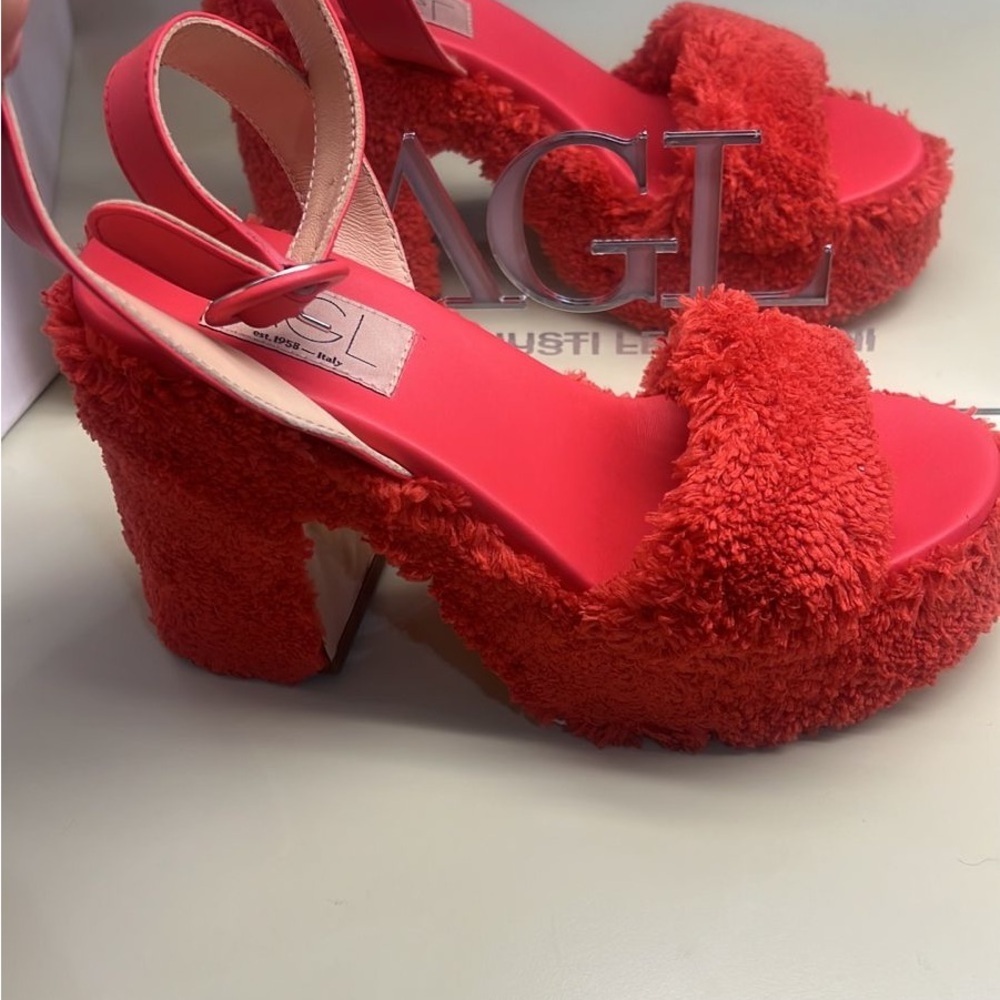 AGL platform coral Fuzzy Sandals holiday gift ready party celebration statement - Picture 2 of 7